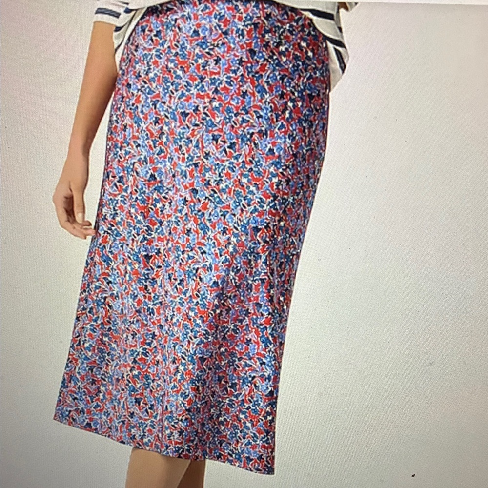 NWT J.Crew floral printed bias slip Skirt - Red and Blue